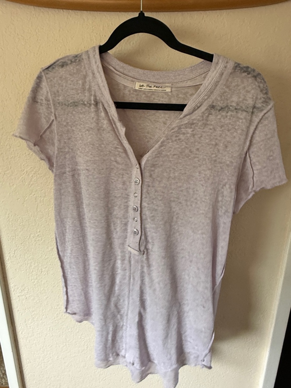 We The Free Lavender V-Neck Henley Short Sleeve Top
